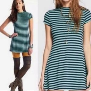 FP Free People Beach mock neck mini dress stripe green blue